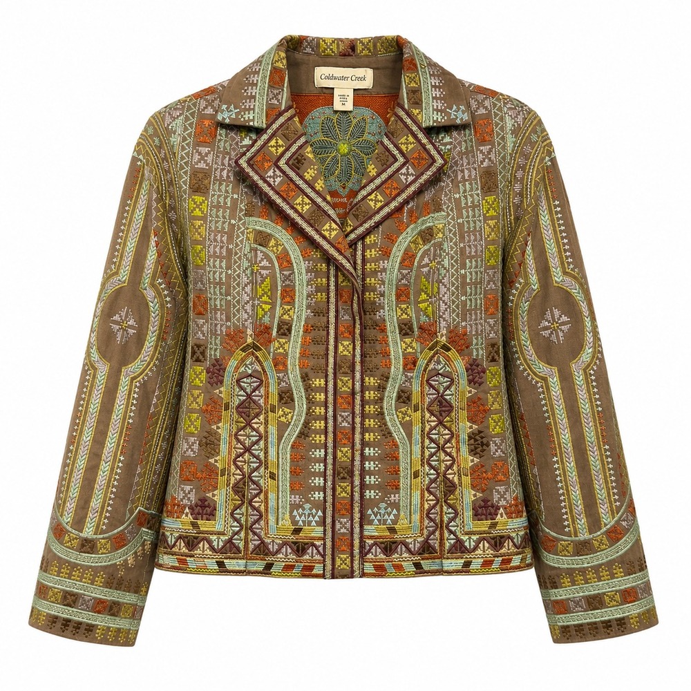 Vtg Coldwater Creek Artisan Eclectic Embroidered Jacket Womens 8P Southwestern